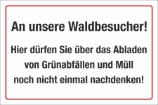 Schild Abladen von Grünabfällen und Müll verboten Hinweis 3 mm Alu-Verbund 300 x 200 mm