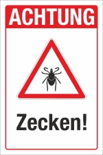 Schild Achtung Zecken Hinweisschild Gefahr 3 mm Alu-Verbund 300 x 200 mm