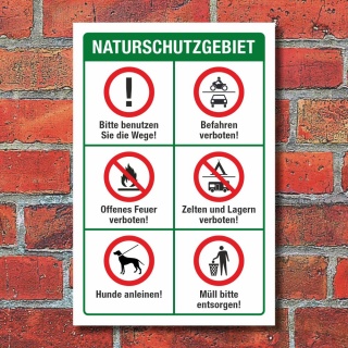Schild Naturschutzgebiet Waldweg Regeln Hinweisschild 3 mm Alu-Verbund 600 x 400 mm