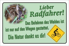 Schild Radfahren nur auf den Wegen Radfahrer Wald Hinweis 3 mm Alu-Verbund