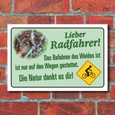 Schild Radfahren nur auf den Wegen Radfahrer Wald Hinweis...