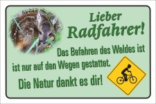 Schild Radfahren nur auf den Wegen Radfahrer Wald Hinweis 3 mm Alu-Verbund 600 x 400 mm