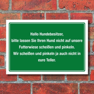 Schild Landwirtschaft Futterwiese Teller scheißen Hunde verboten Alu-Verbund 300 x 200 mm