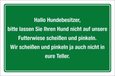 Schild Landwirtschaft Futterwiese Teller scheißen Hunde verboten Alu-Verbund 300 x 200 mm