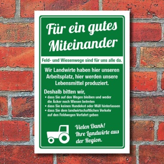 Schild Landwirtschaft Futterwiese Acker Kein Hundekot Müll 3 mm Alu-Verbund 300 x 200 mm