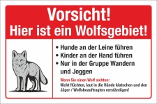 Schild Wolfsgebiet Wolf Hunde anleinen Kinder Gefahr Warnung 3 mm Alu-Verbund 450 x 300 mm