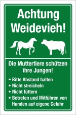 Schild Weidetiere Weidevieh Kuh Pferd Abstand halten Warnung 3 mm Alu-Verbund 300 x 200 mm