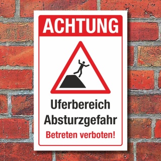 Schild Uferbereich Absturzgefahr Betreten verboten Warnschild 3 mm Alu-Verbund 300 x 200 mm