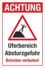 Schild Uferbereich Absturzgefahr Betreten verboten Warnschild 3 mm Alu-Verbund 300 x 200 mm