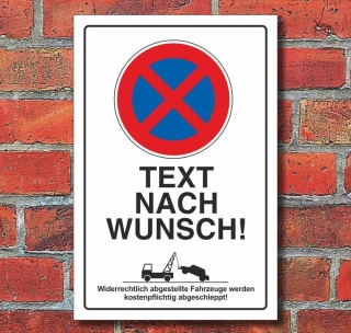 Schild Parkverbot, Halteverbot Text nach Wunsch, Aluverbund hochkant 450 x 300 mm