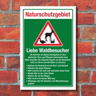 Schild Naturschutzgebiet Regeln Hunde anleinen Brut Setzzeit 3 mm Alu-Verbund 450 x 300 mm