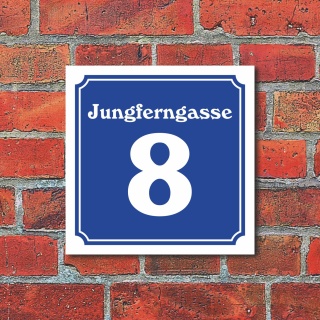 Schild Hausnummer Straße nach Wunsch Wunschtext Türschild wetterfest 20 x 20 cm 1. Blau