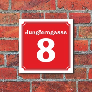 Schild Hausnummer Straße nach Wunsch Wunschtext Türschild wetterfest 20 x 20 cm 2. Rot