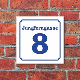 Schild Hausnummer Straße nach Wunsch Wunschtext Türschild wetterfest 20 x 20 cm 5. Weiß