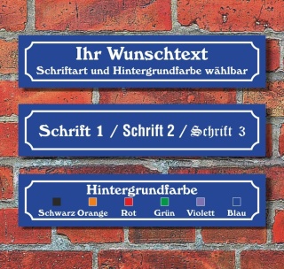 Straßenschild Wunschtext Straßenname Hausnummer Namenschild Text nach Wunsch Farbe und Schrift wählbar, 52 x 11 cm