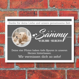 Gedenktafel Gedenkschild Grabschild Hund Katze Tier mit Foto 3 mm Alu-Verbund