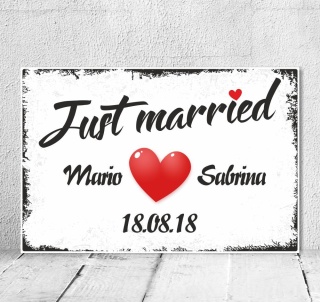 Vintage Shabby Holzschild Dekoschild Just married Hochzeit Heirat Geschenk