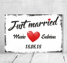 Vintage Shabby Holzschild Dekoschild Just married...
