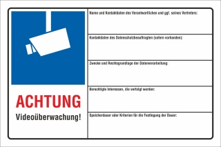 Schild Videoüberwachung videoüberwacht DSGVO Hinweisschild Kamera Alu-Verbund 600 x 400 mm