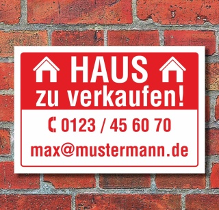 Schild Haus zu verkaufen Wetterfest Alu-Verbund 3 mm 600 x 400 mm