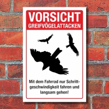 Schild Vorsicht Greifvögelattacke Adler Bussard Gefahr Hinweis 3 mm Alu-Verbund