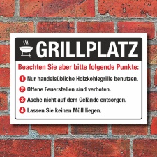 Schild Grillplatz BBQ Barbecue grillen Regeln Hinweis 3...
