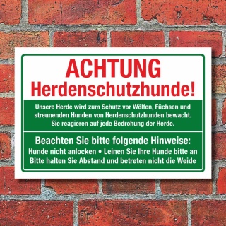 Schild Herdenschutzhund Hunde anleinen Abstand halten Hinweis 3 mm Alu-Verbund