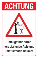Schild Achtung Unfallgefahr Herabfallende Äste Bäume Warnung 3 mm Alu-Verbund 300 x 200 mm