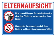 Schild Elternaufsicht Badeaufsicht Freibad Hallenbad Smartphone 3 mm Alu-Verbund 600 x 400 mm