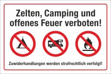 Schild Zelten Camping Feuer verboten Wohnmobil Wohnwagen 3 mm Alu-Verbund