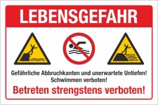Schild Lebensgefahr Abbruchkante Untiefen Schwimmen...