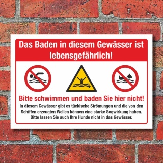 Schild Lebensgefahr Baden Schwimmen verboten Strömungen 3 mm Alu-Verbund
