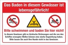 Schild Lebensgefahr Baden Schwimmen verboten Strömungen 3 mm Alu-Verbund