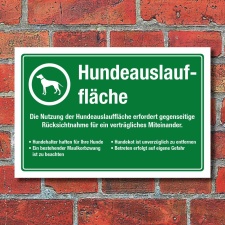 Schild Hundeauslauffläche Hundewiese Hundekot entsorgen 3 mm Alu-Verbund 450 x 300 mm