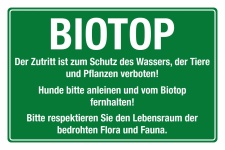 Schild Biotop Betreten verboten Schutz Wasser Tiere Pflanzen 3 mm Alu-Verbund 300 x 200 mm
