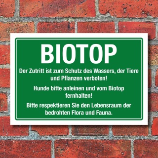 Schild Biotop Betreten verboten Schutz Wasser Tiere Pflanzen 3 mm Alu-Verbund 450 x 300 mm