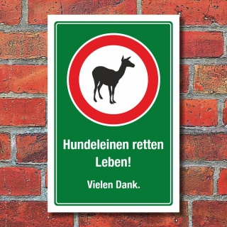 Schild Wildschutzgebiet Hunde anleinen Hundeleinen retten Leben 3 mm Alu-Verbund