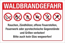 Schild Waldbrandgefahr Rauchen Feuer Grillen Feuerwerk verboten 3 mm Alu-Verbund 450 x 300 mm