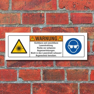 Sicherheitsschild Laserstrahlung Augenverletzung Augenschutz 3 mm Alu-Verbund 300 x 100 mm