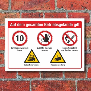 Schild Betriebsgelände Schritt fahren Gabelstapler Video 3 mm Alu-Verbund 450 x 300 mm