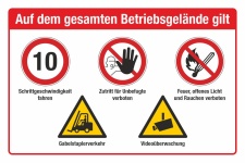 Schild Betriebsgelände Schritt fahren Gabelstapler Video 3 mm Alu-Verbund 600 x 400 mm