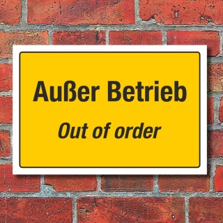 Schild Außer Betrieb Out of order mehrsprachig Englisch 3 mm Alu-Verbund 300 x 200 mm
