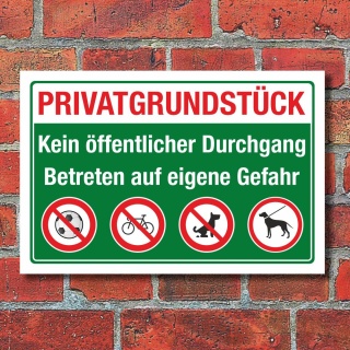 Schild Privatgrundstück Kein öffentlicher Durchgang 3 mm Alu-Verbund 450 x 300 mm