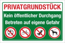 Schild Privatgrundstück Kein öffentlicher Durchgang 3 mm Alu-Verbund 450 x 300 mm