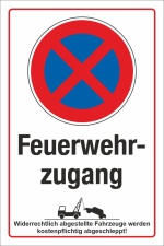 Schild Parkverbot Halteverbot Feuerwehrzugang Rettung Notfall 3 mm Alu-Verbund - 600 x 400 mm