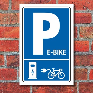 Schild Parkplatz Halteplatz E-Bike Ladestation Tankstelle 3 mm Alu-Verbund - 300 x 200 mm