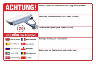 Schild Videoüberwachung videoüberwacht DSGVO 10 Sprachen Kamera Alu-Verbund