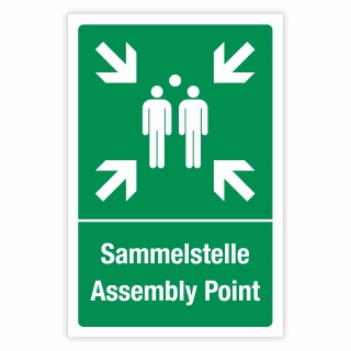 Schild Sammelstelle Assembly Point Sammelpunkt Fluchtweg 3 mm Alu-Verbund 600 x 400 mm