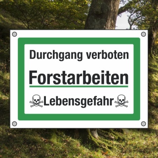 PVC Banner Plane Baumfällung Forstarbeiten Lebensgefahr -Symbol Durchgang verboten 70 x 50 cm
