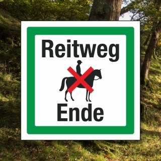 Schild Reitweg Ende Motiv Reiter Hinweisschild 3 mm Alu-Verbund 200 x 200 mm